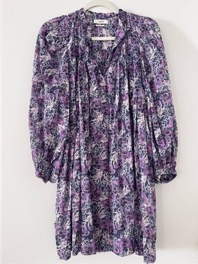 Isabel Etoile Marant Purple Floral V-Neck Smocked Casual Dress